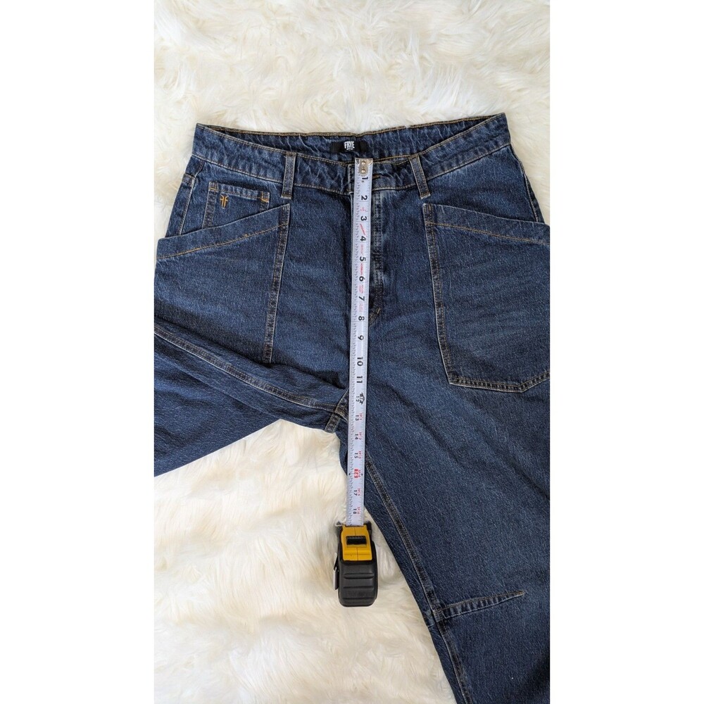 FRYE AND CO High Rise Barrel Utility Jeans Size 8 Medium Wash Wide Leg Crop Raw - Picture 5 of 10